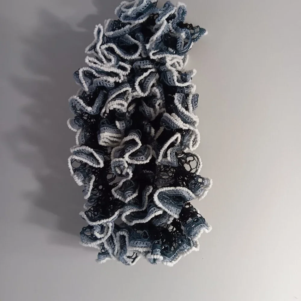 Handmade by me black grey‎ and white   ruffle accessory scarf, Never worn E12